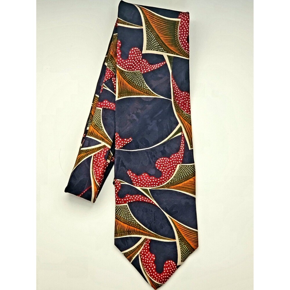Vintage Men's Wide Neck Tie Gino Rinaldi Designer Art Nuevo Inspired Navy Blue